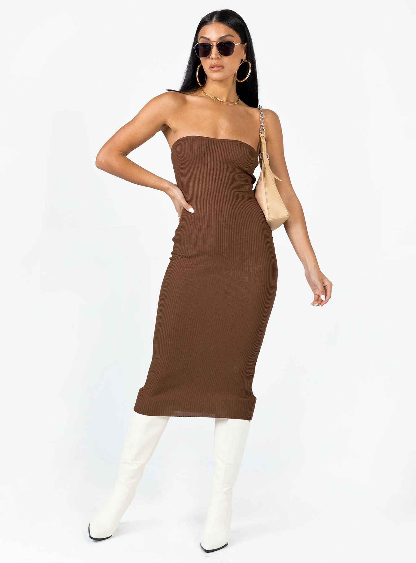 Paige Strapless Midi Dress Brown