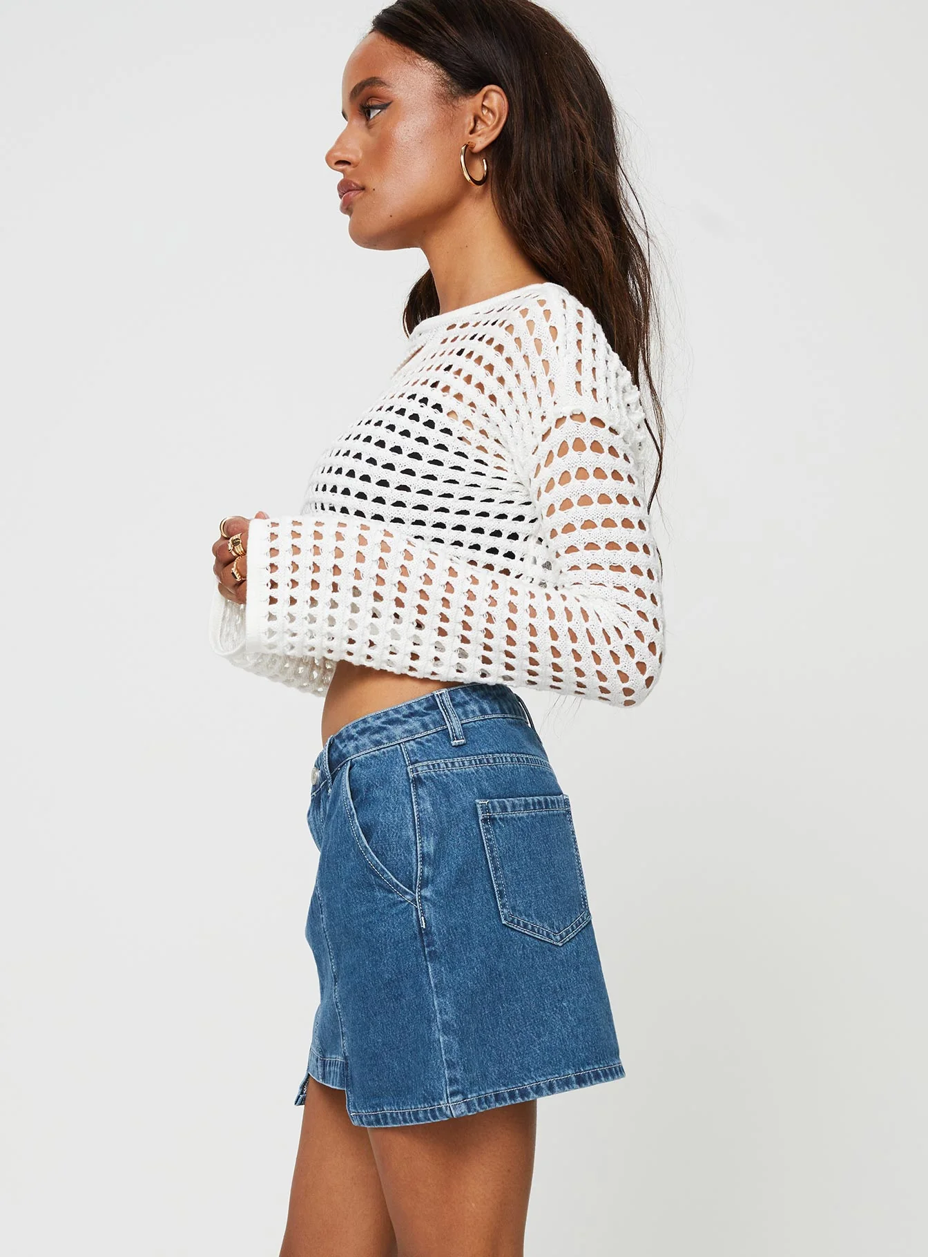 Trevina Denim Mini Skirt Mid Wash