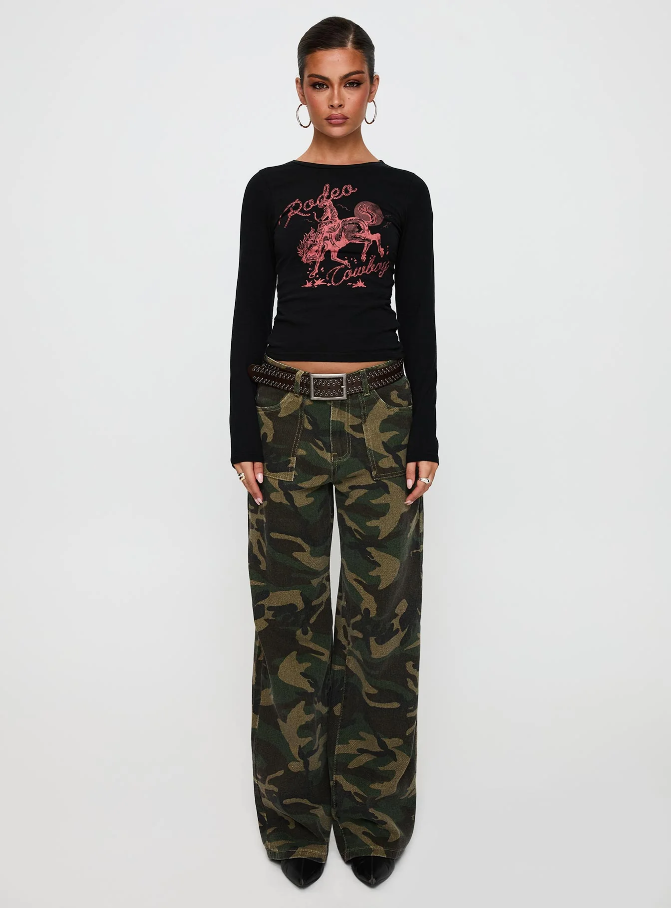 Rodeo Cowboy Long Sleeve Top Washed Wine