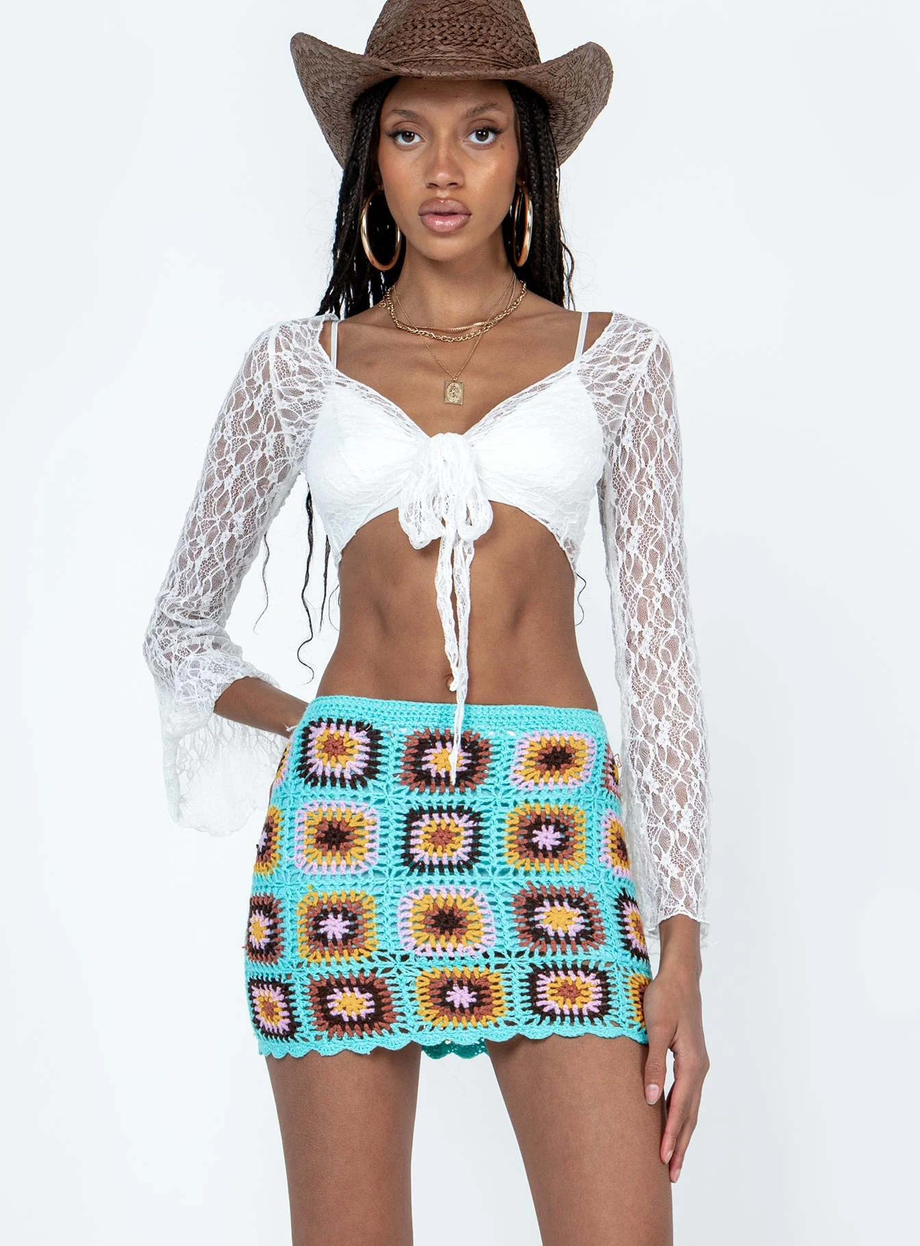 Barbados Crotchet Mini Skirt Blue
