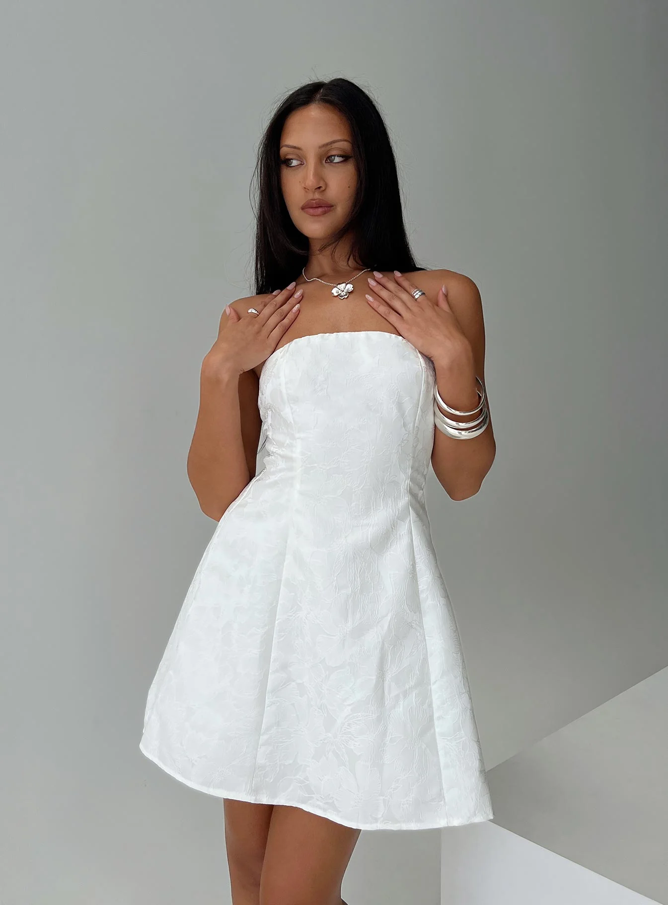 Picard Strapless Mini Dress White