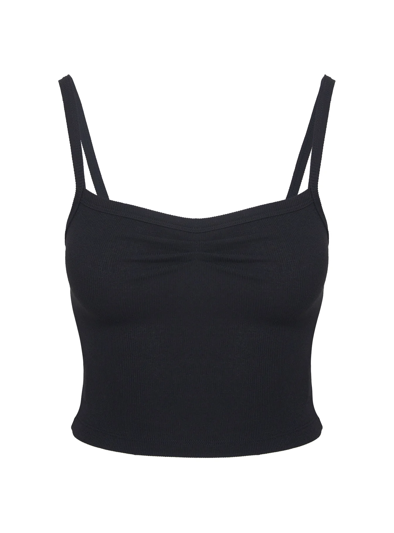 Essentials Ruched Rib Cami Top Black