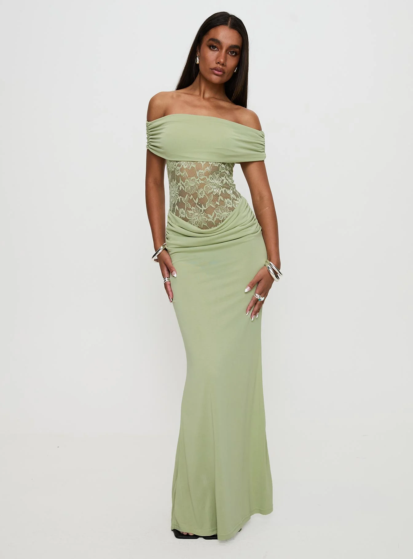 Gwendolen Off The Shoulder Maxi Dress Green