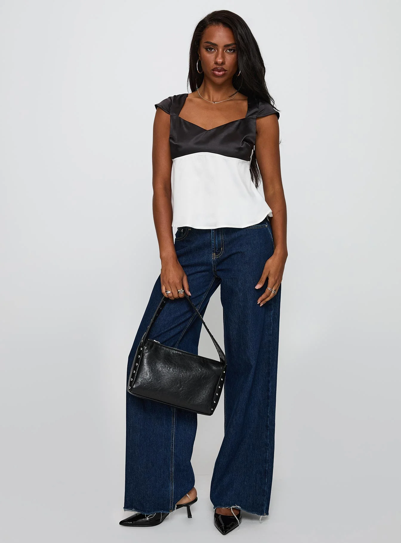 Think About It Cap Sleeve Top Black / White