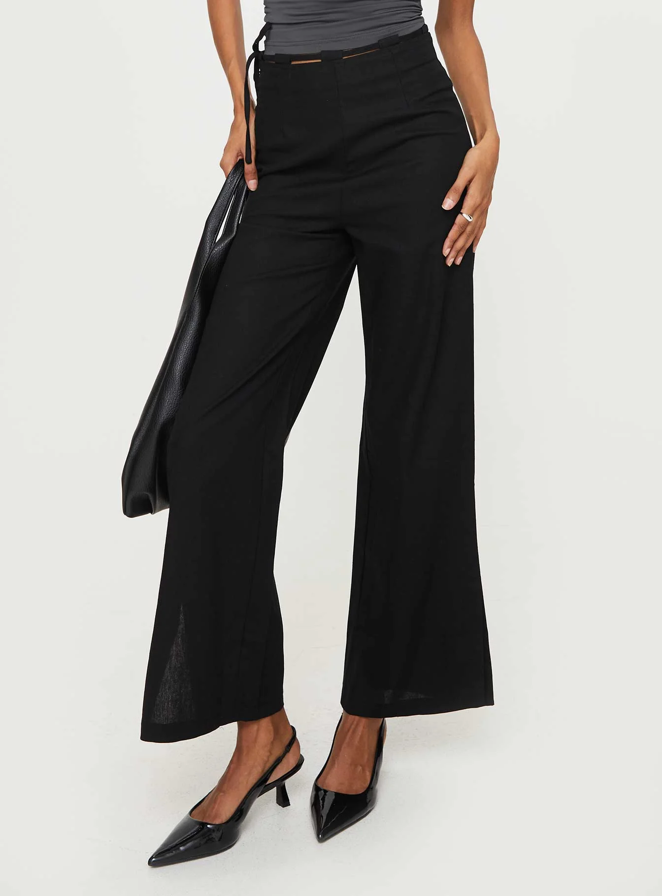 Threaded Waistband Low Waist Pant Black