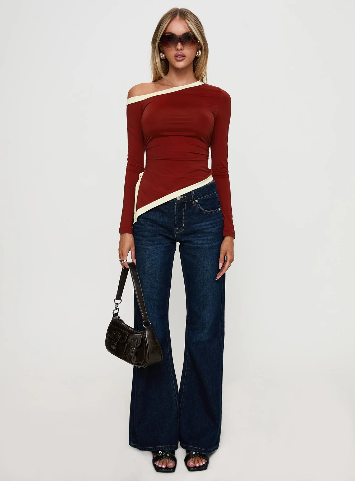 Fake Smile Long Sleeve Top Burgundy / Cream