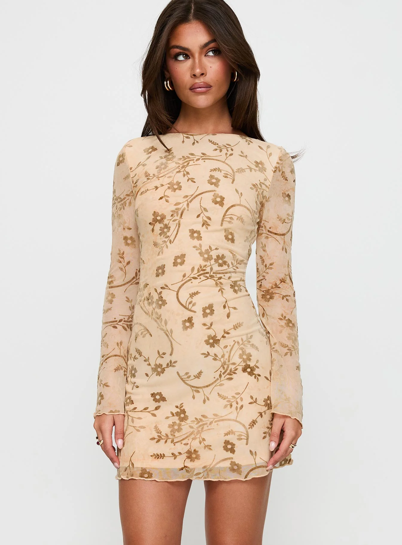 Folklore Long Sleeve Mini Dress Cream