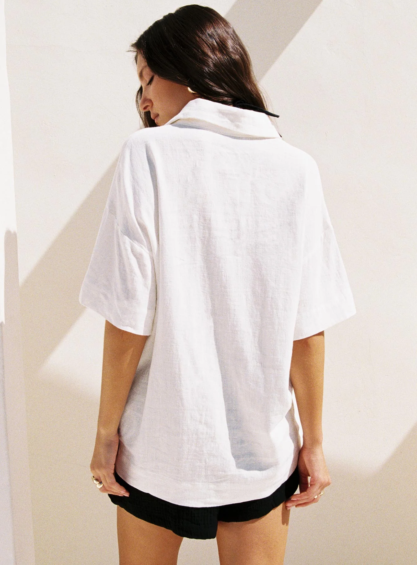 Goody Linen Button Front Top White