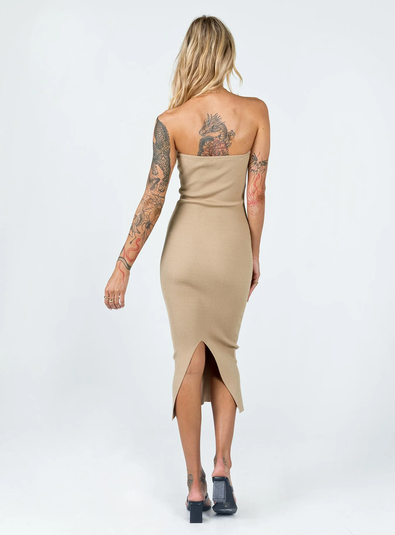 Ethan Strapless Midi Dress Beige