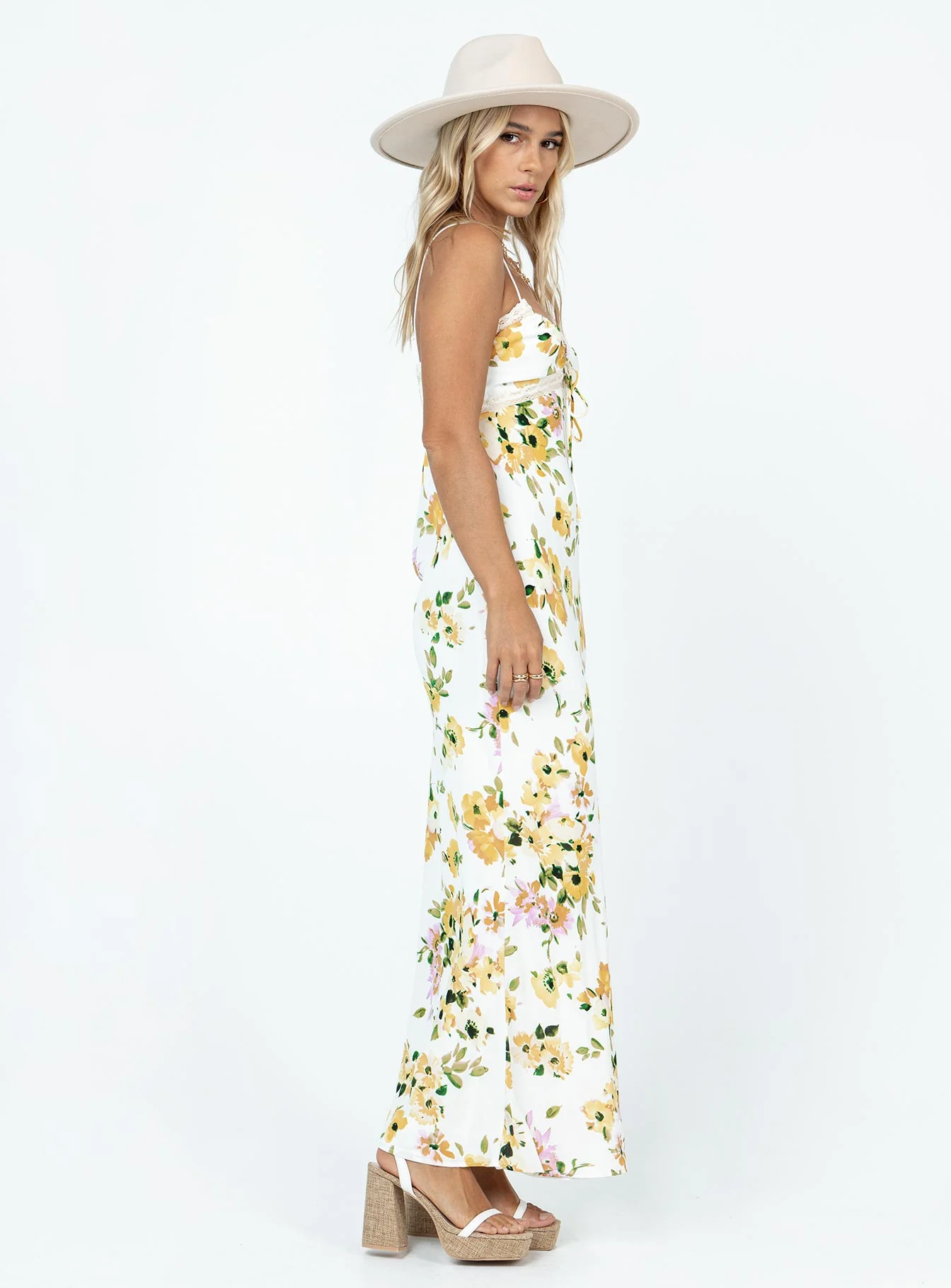 Emily Maxi Dress White / Yellow Floral
