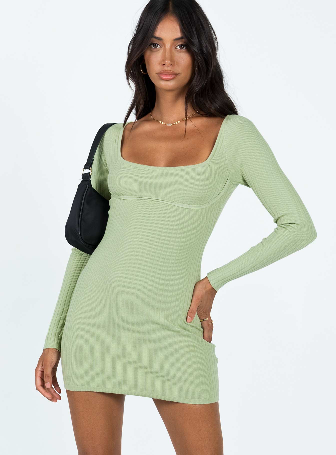 Byer Long Sleeve Mini Dress Sage