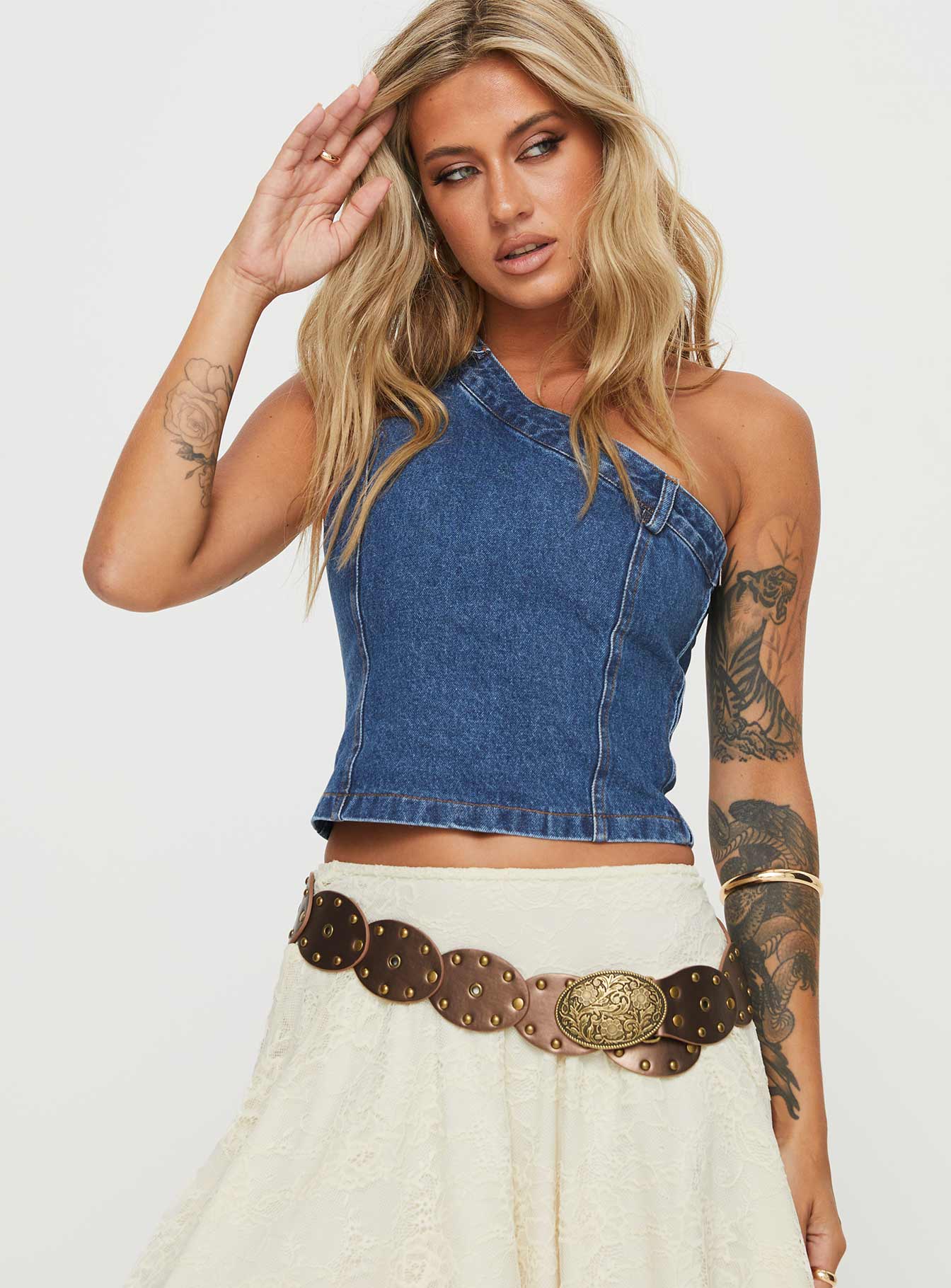 Malita One Shoulder Top Denim