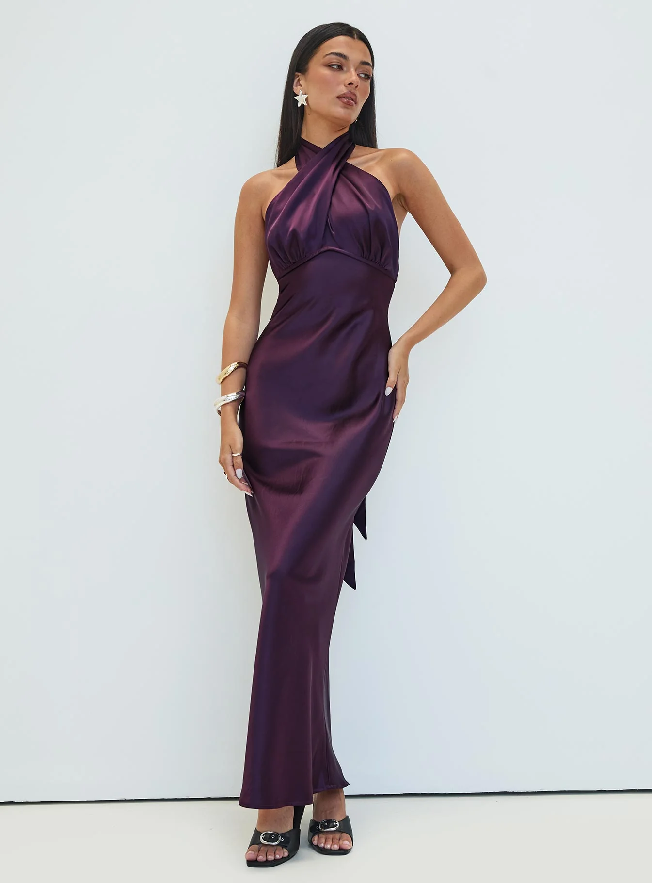 Rosaminta Halter Maxi Dress Plum Petite