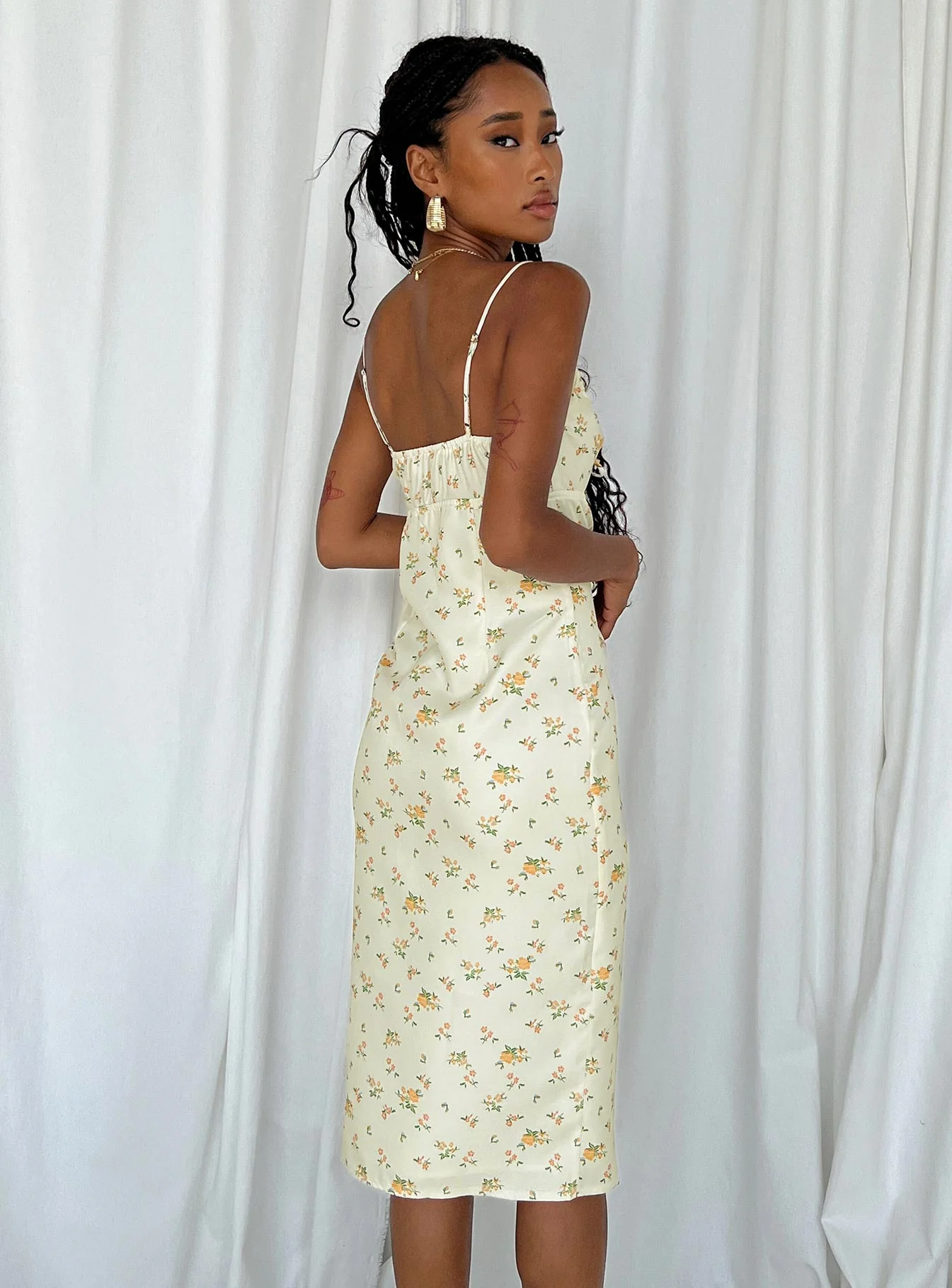 Noda Midi Dress Yellow Floral