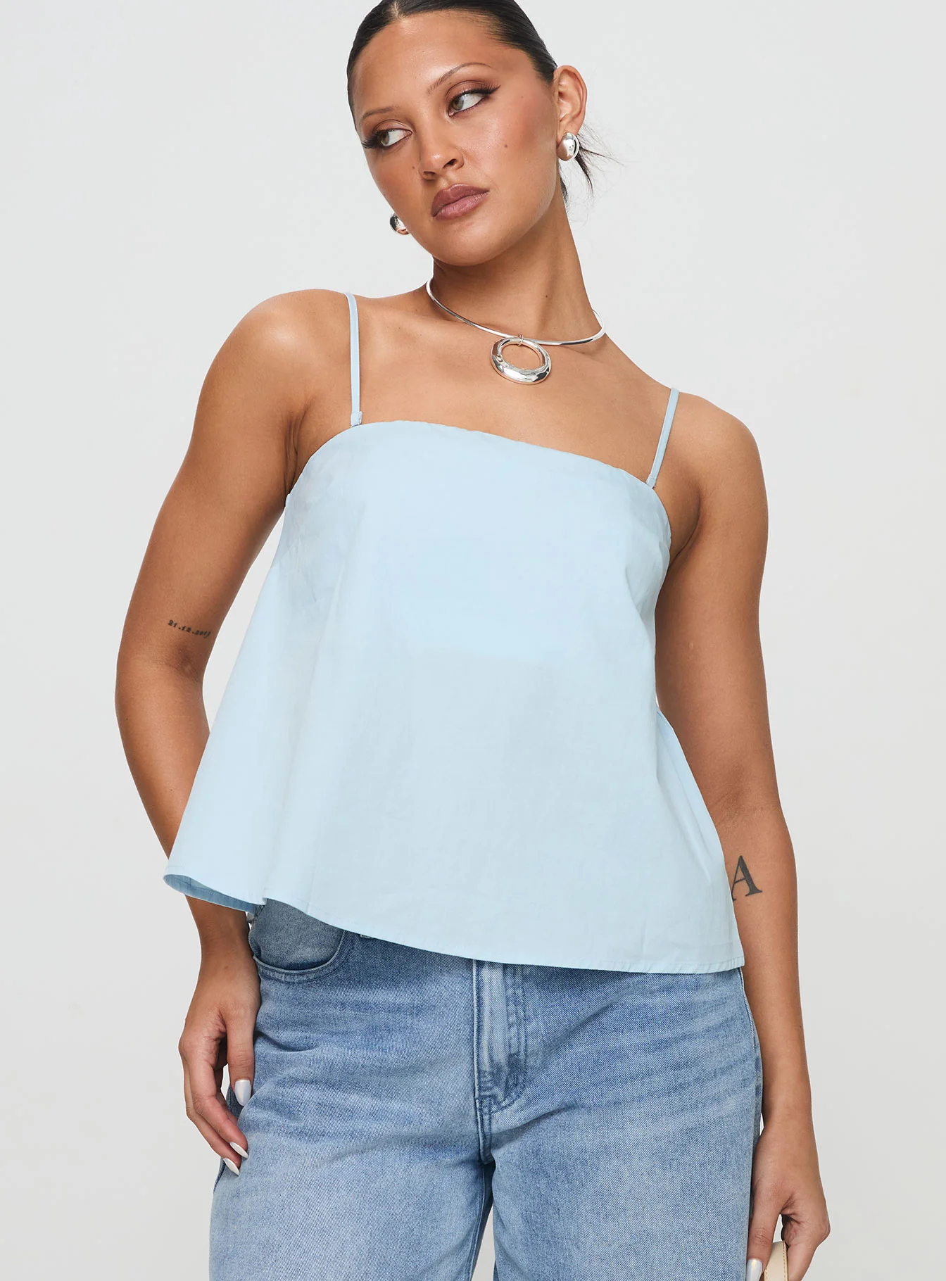 Trapeze Strapless Top Blue