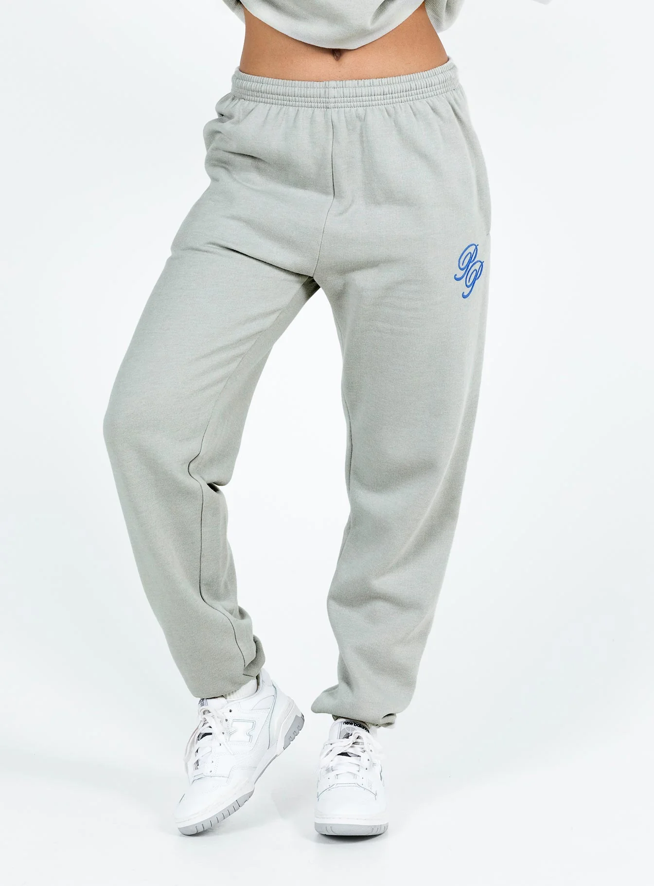 Princess Polly Track Pants Cursive Text Grey / Blue