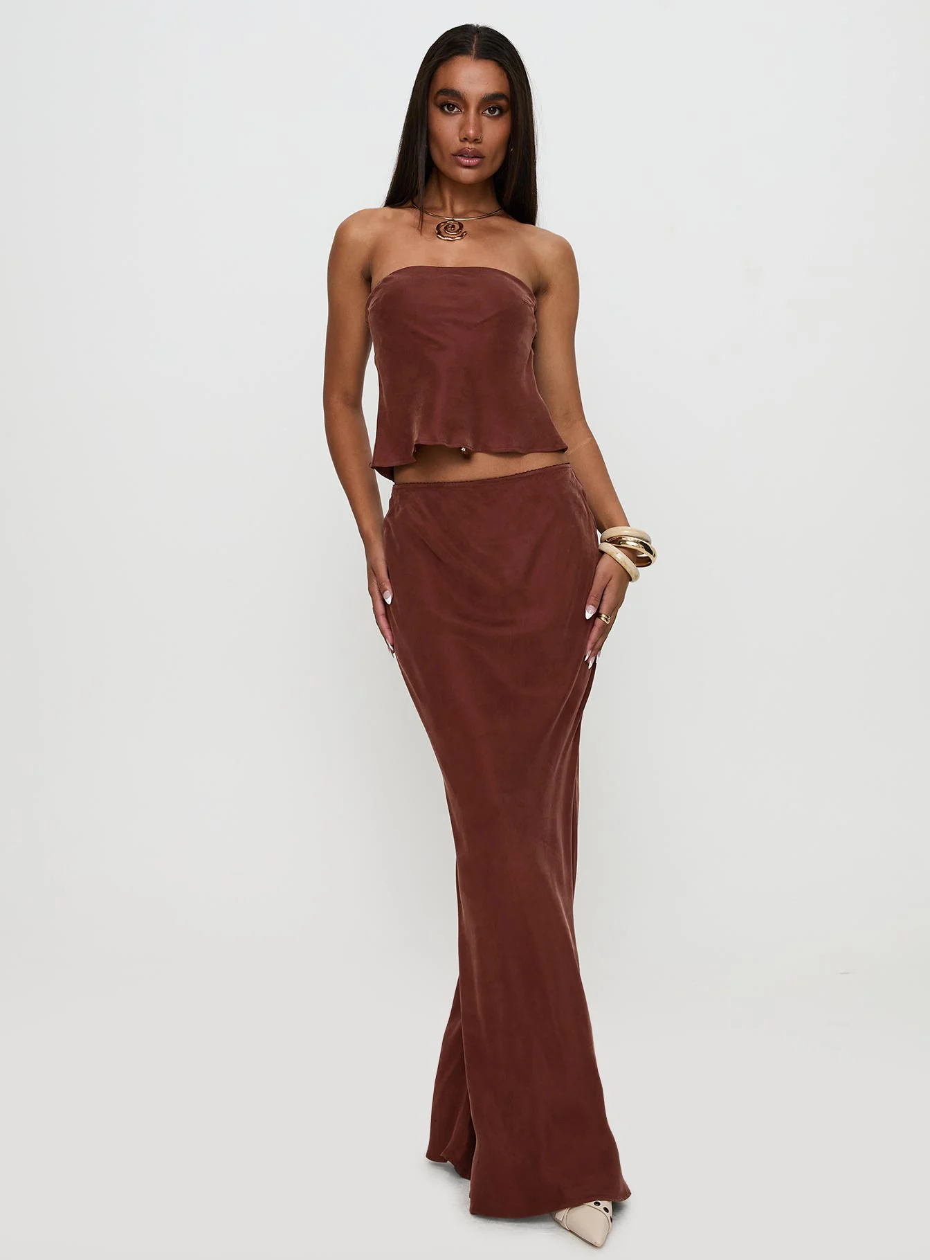 Lucelia Strapless Top Brown