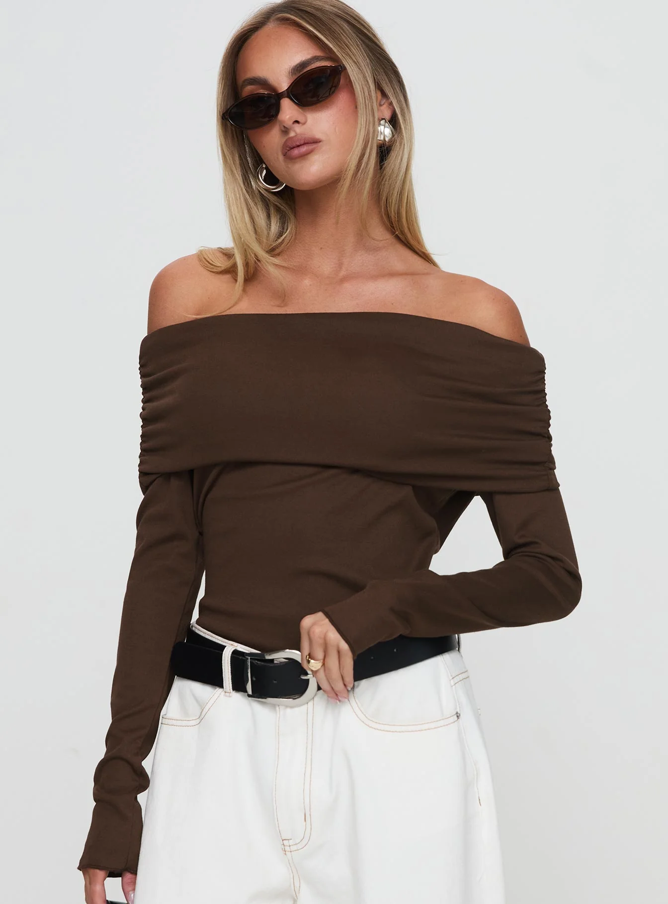 Spoilt Off The Shoulder Bodysuit Brown