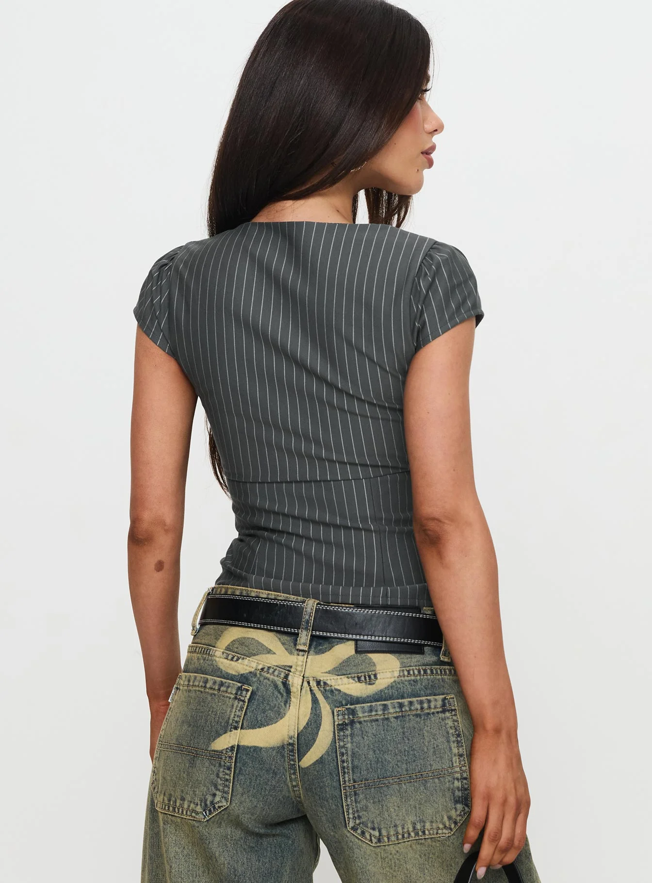 Santa Cruz Zip Through Top Grey Pinstripe
