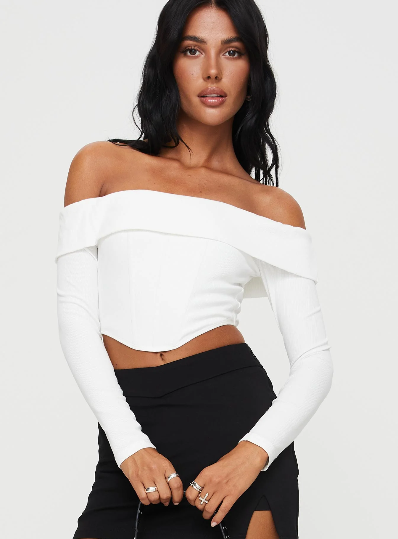 Kaeshia Rib Off The Shoulder Bustier White