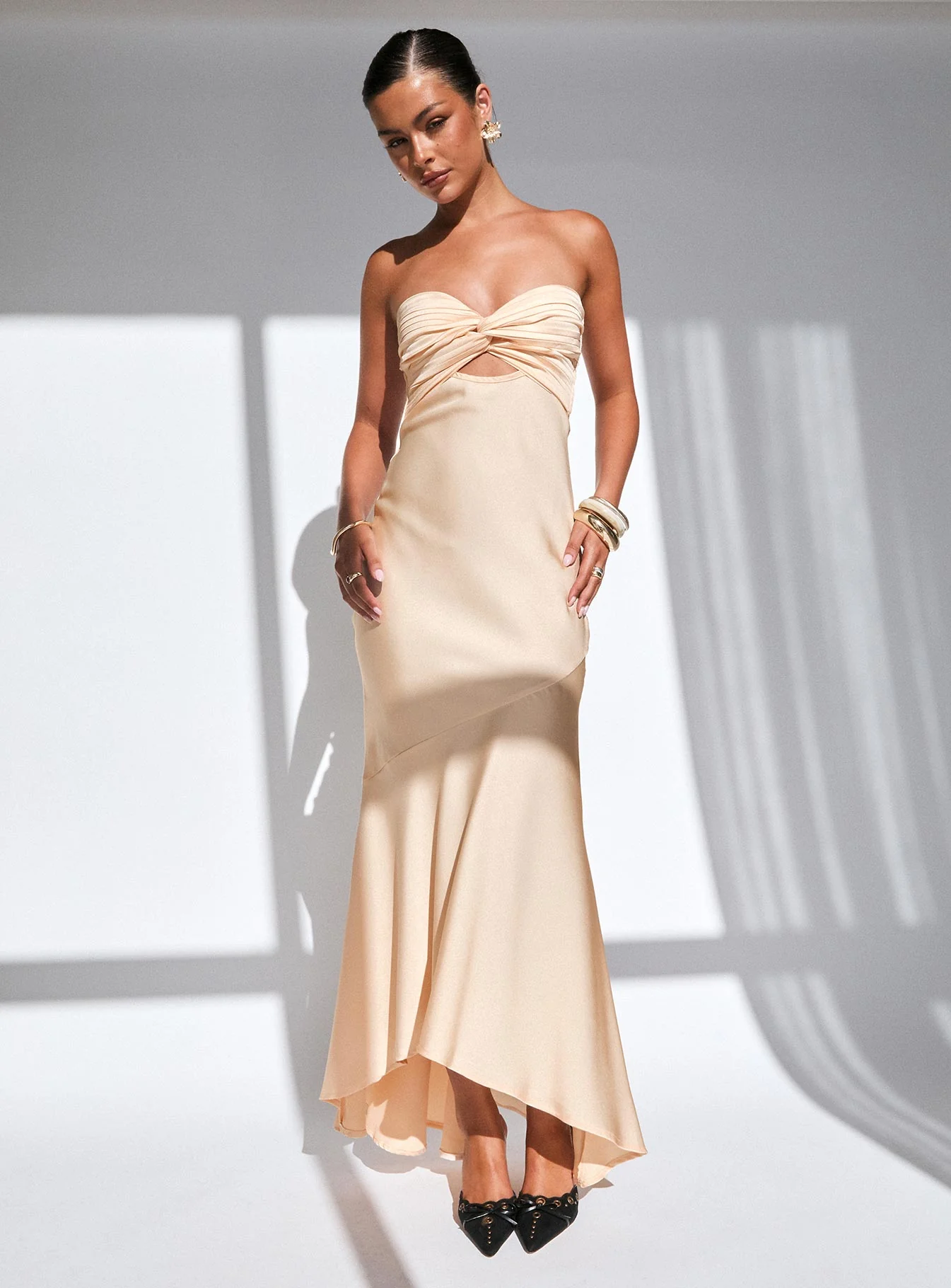 Stand A Chance Twist Detail Maxi Dress Champagne