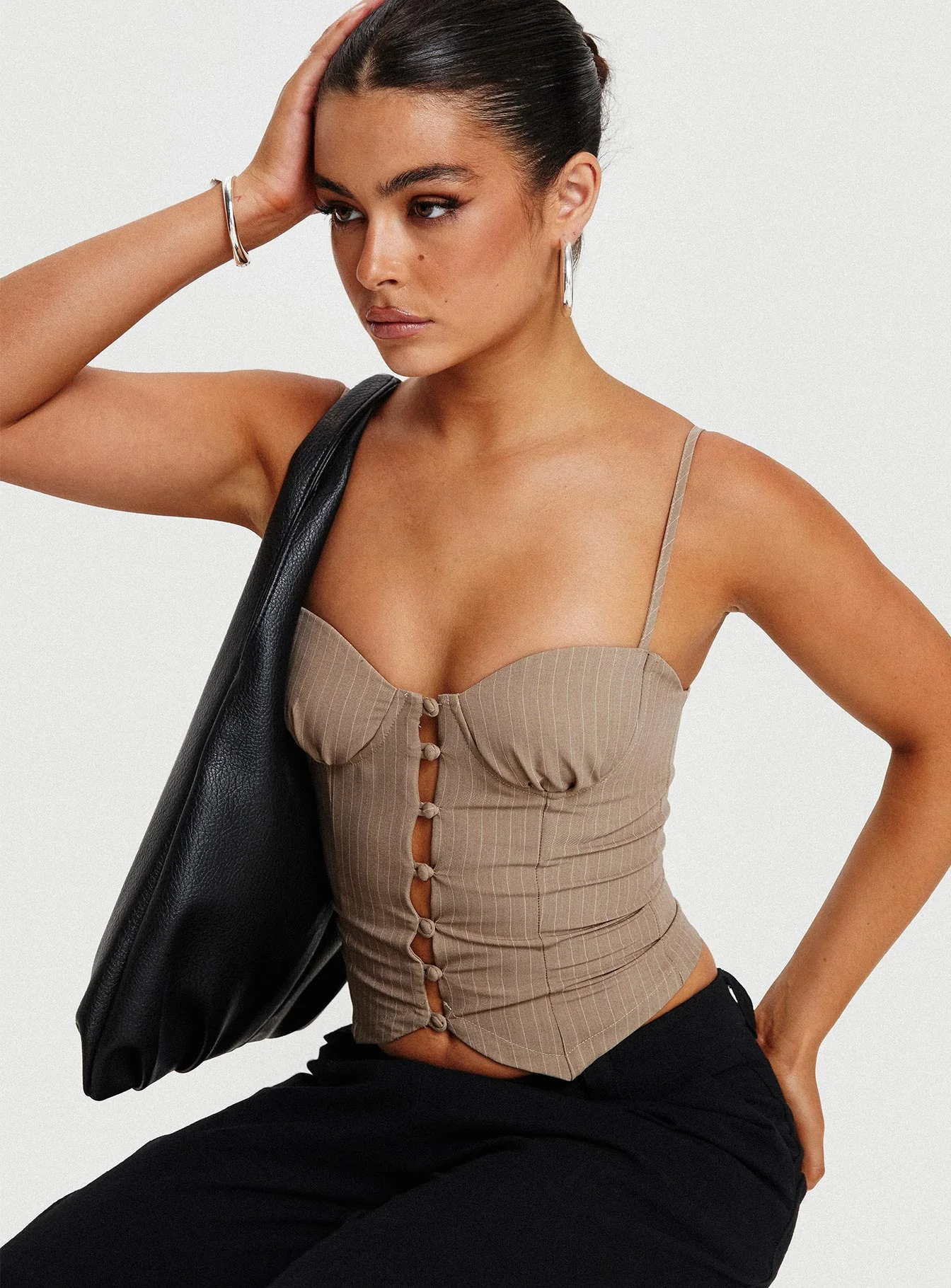 Archette Corset Vest Beige Stripe