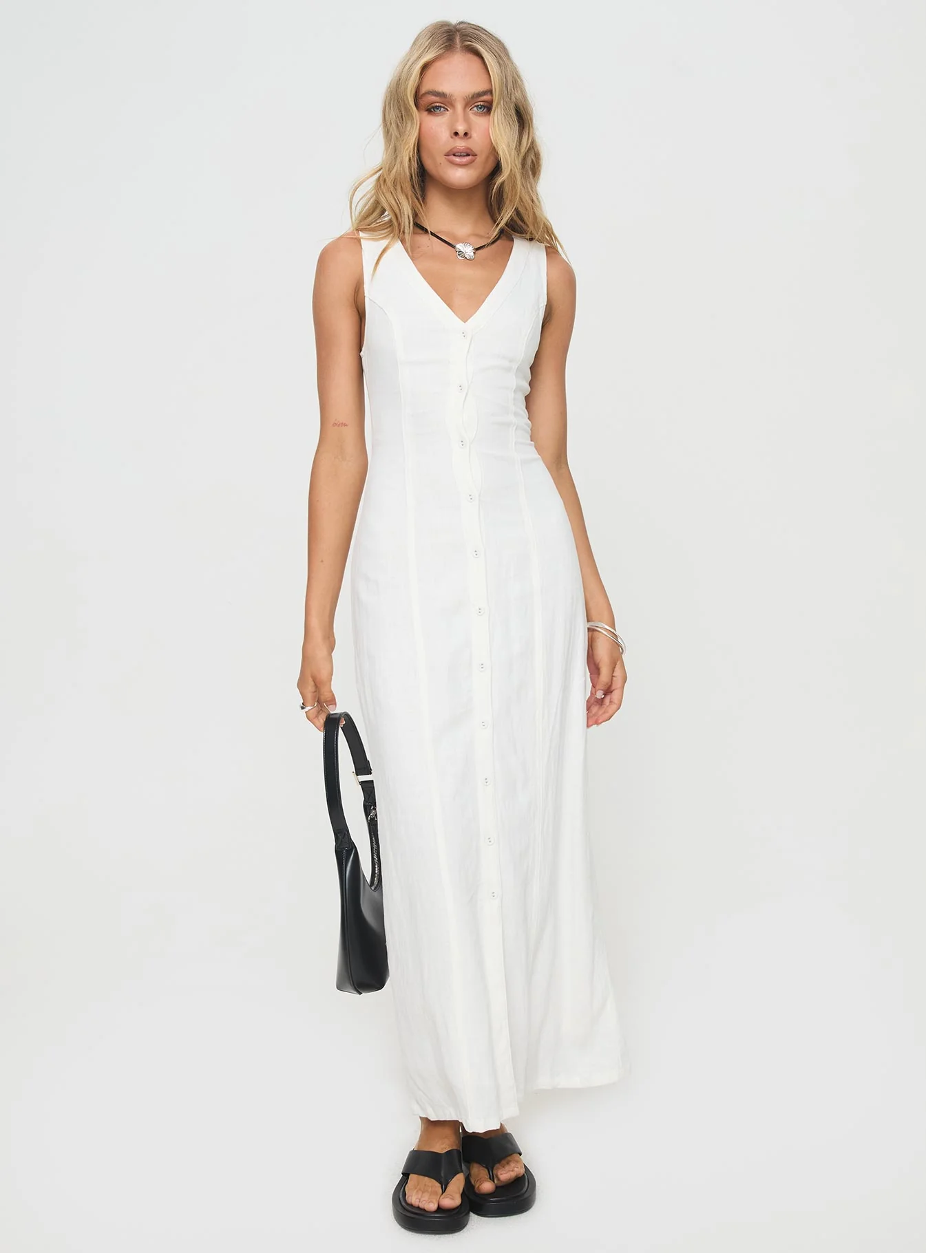 Summer Season Linen Blend Maxi Dress White Petite