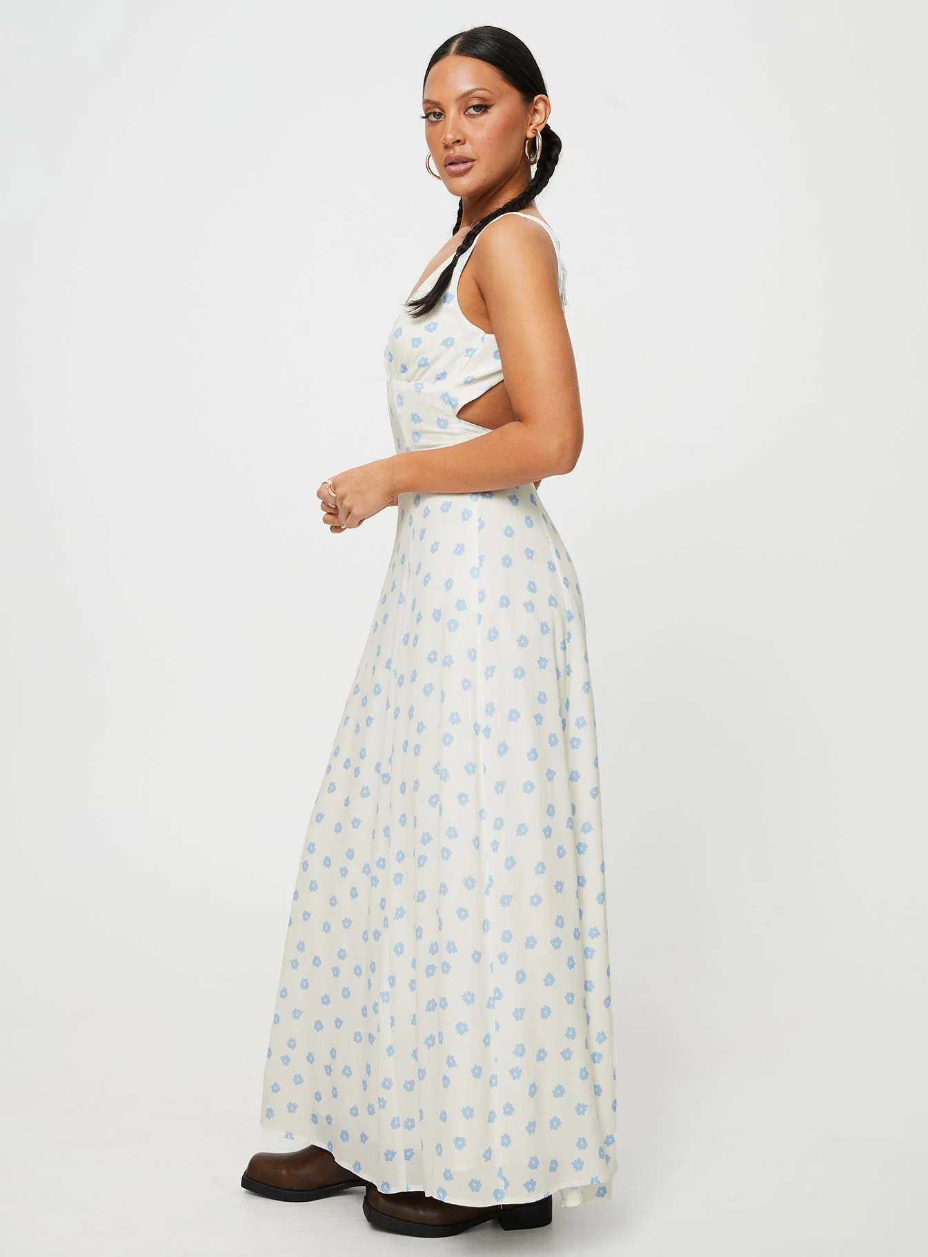 Florette Open Back Maxi Dress Cream Multi