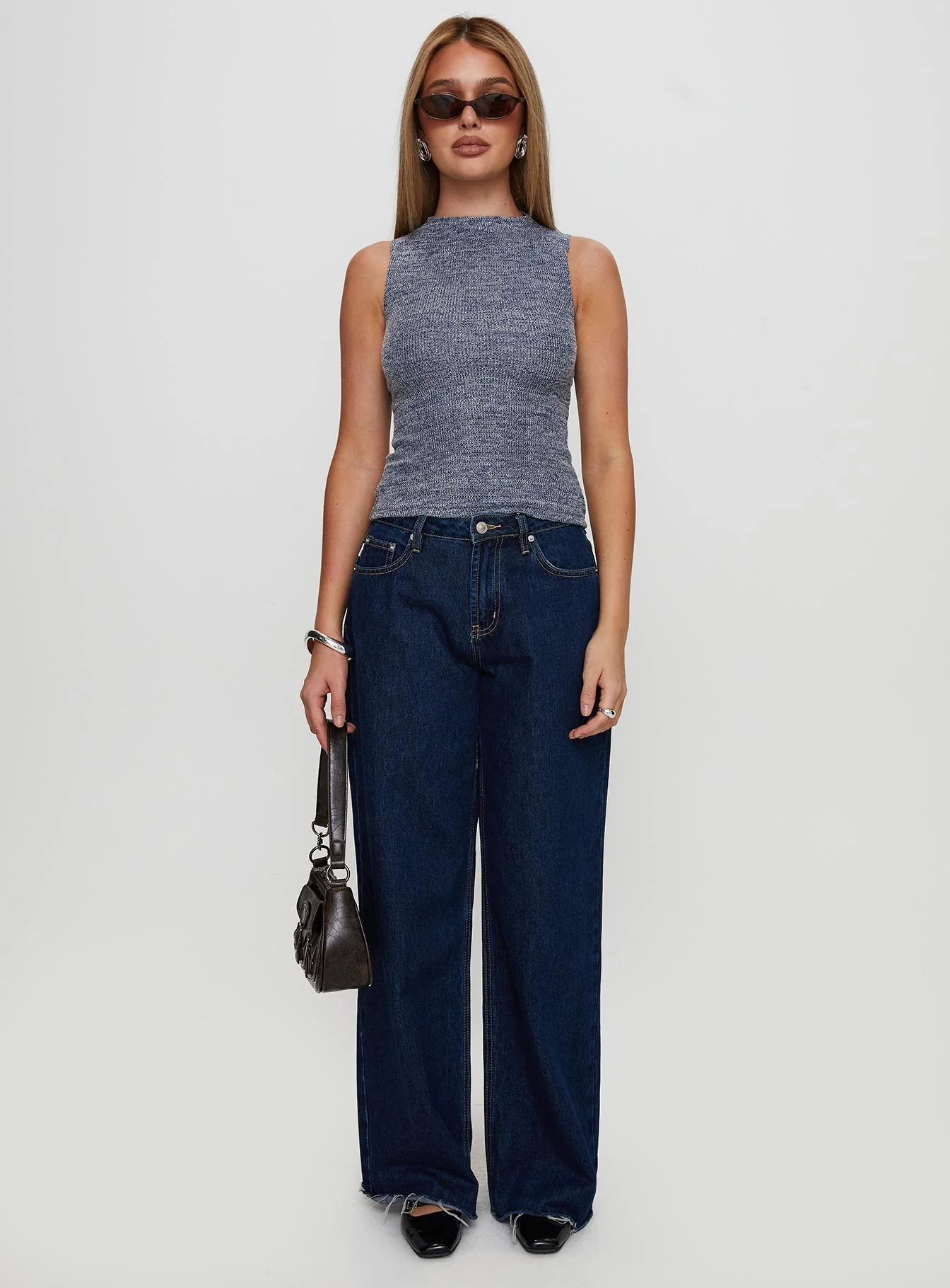 Get It Together High Neck Top Blue Marle