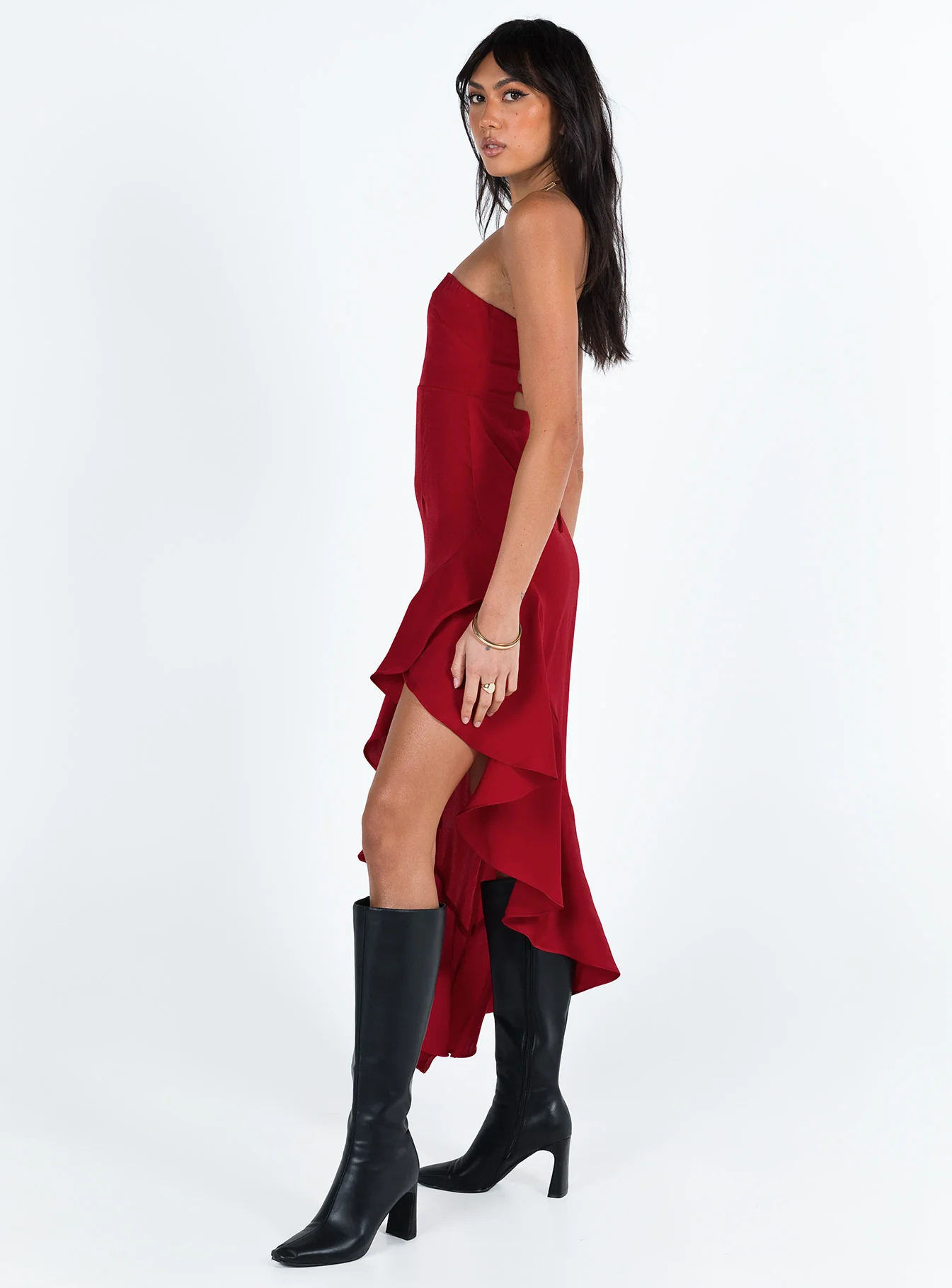 Emelina Asymmetric Midi Dress Red