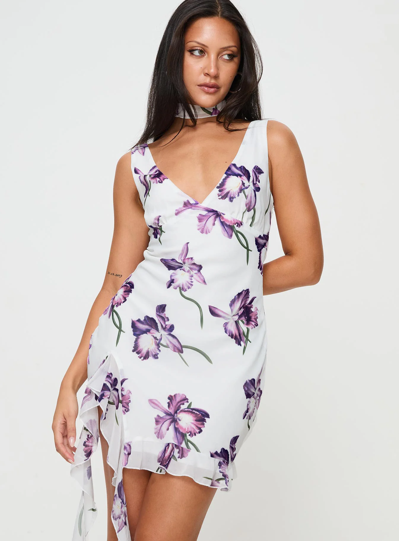 Varney Frill Mini Dress White / Purple Floral