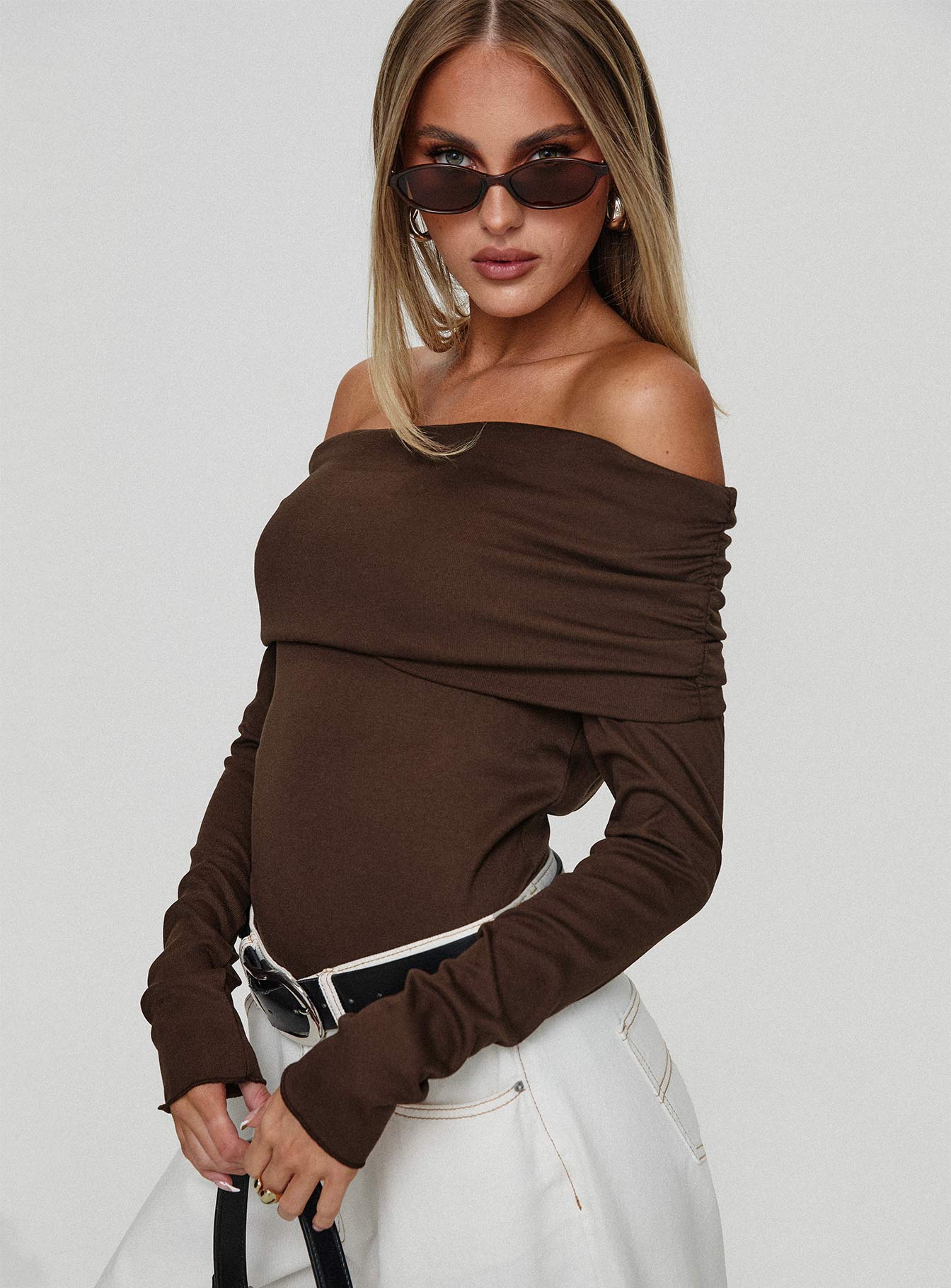 Spoilt Off The Shoulder Bodysuit Brown