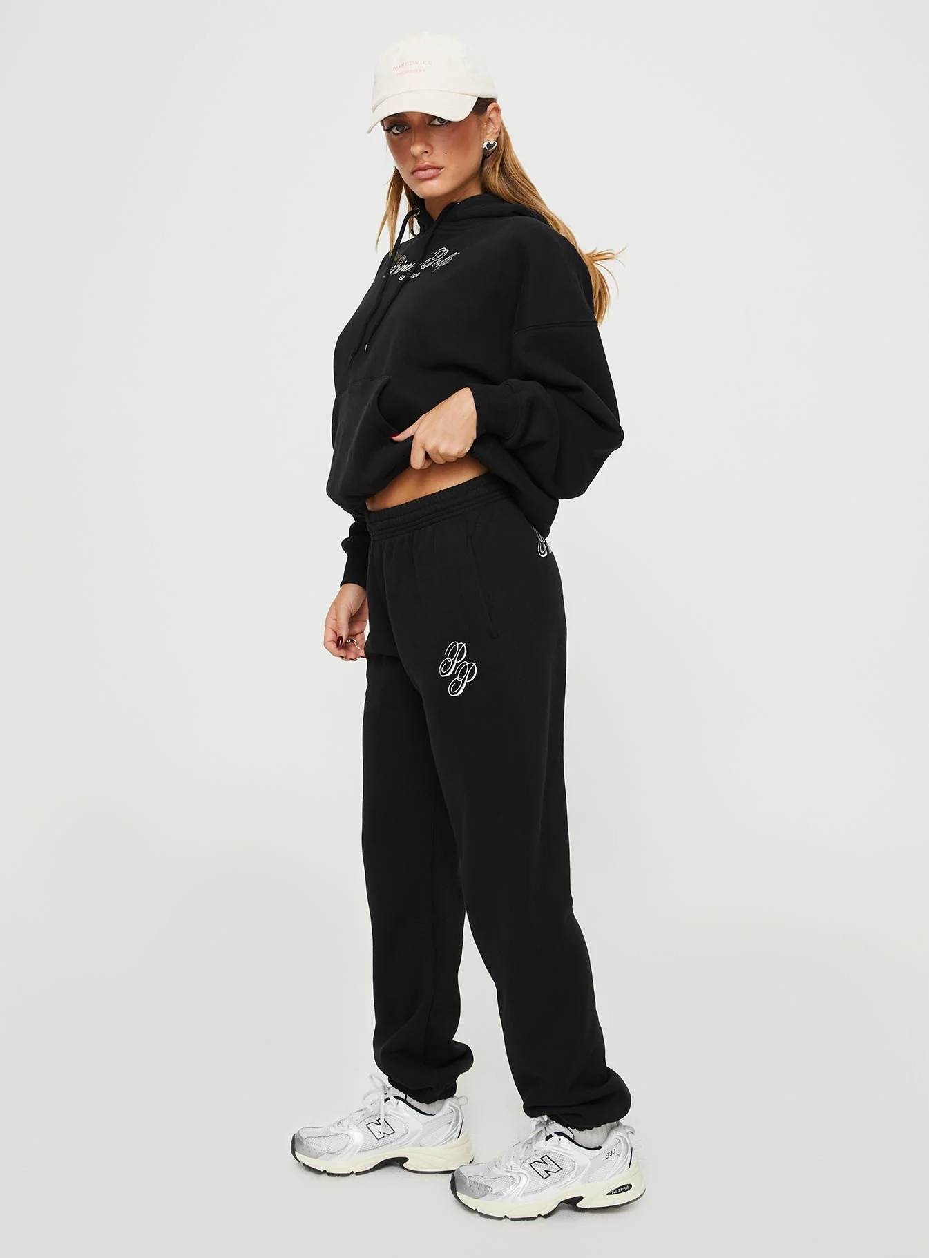 Princess Polly Track Pants Script Black / Ivory