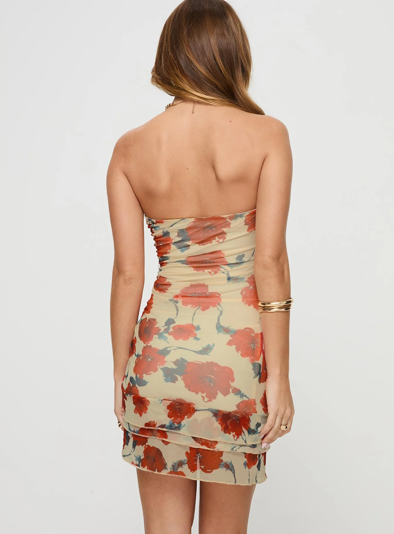 Dimitrios Strapless Mini Dress Yellow / Red Floral