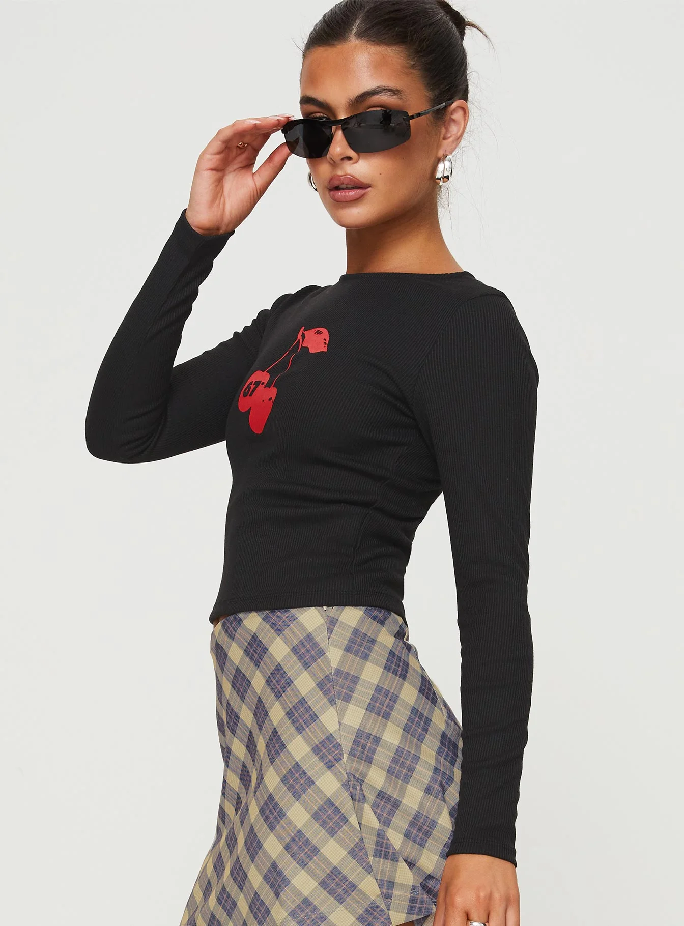 Cherries & Cream Long Sleeve Top Black