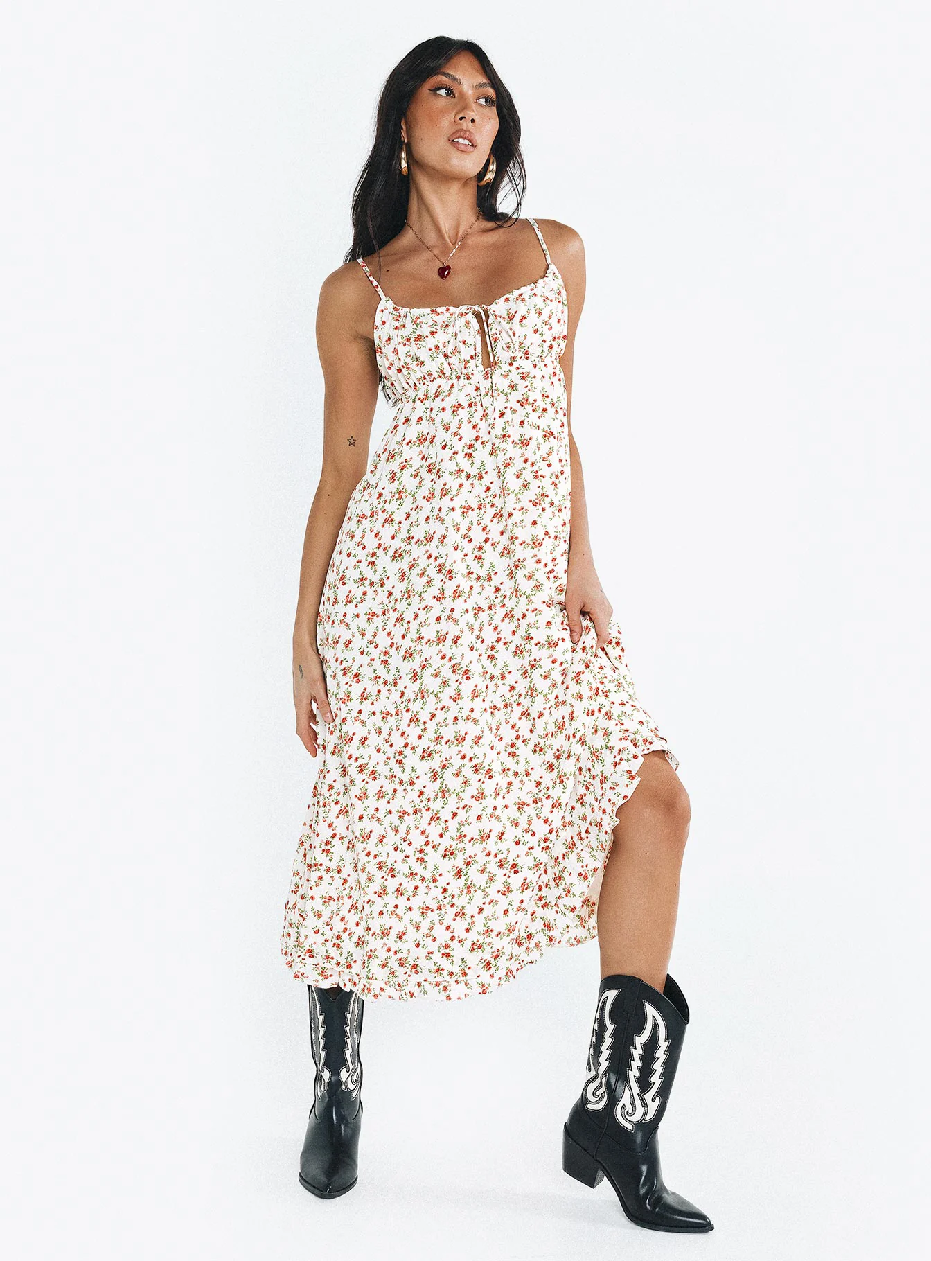 Empress Of Love Maxi Dress White / Red Floral