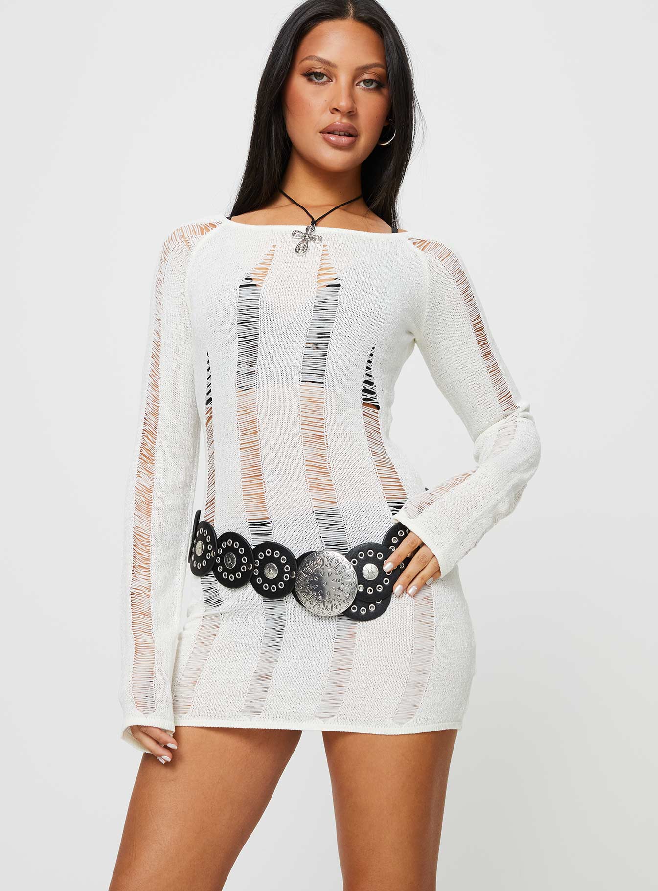 Regie Long Sleeve Mini Dress White