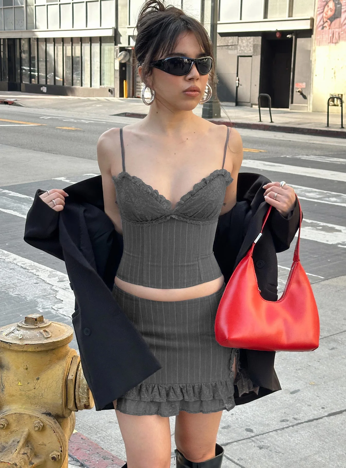 Ferran Corset Top Grey Pinstripe