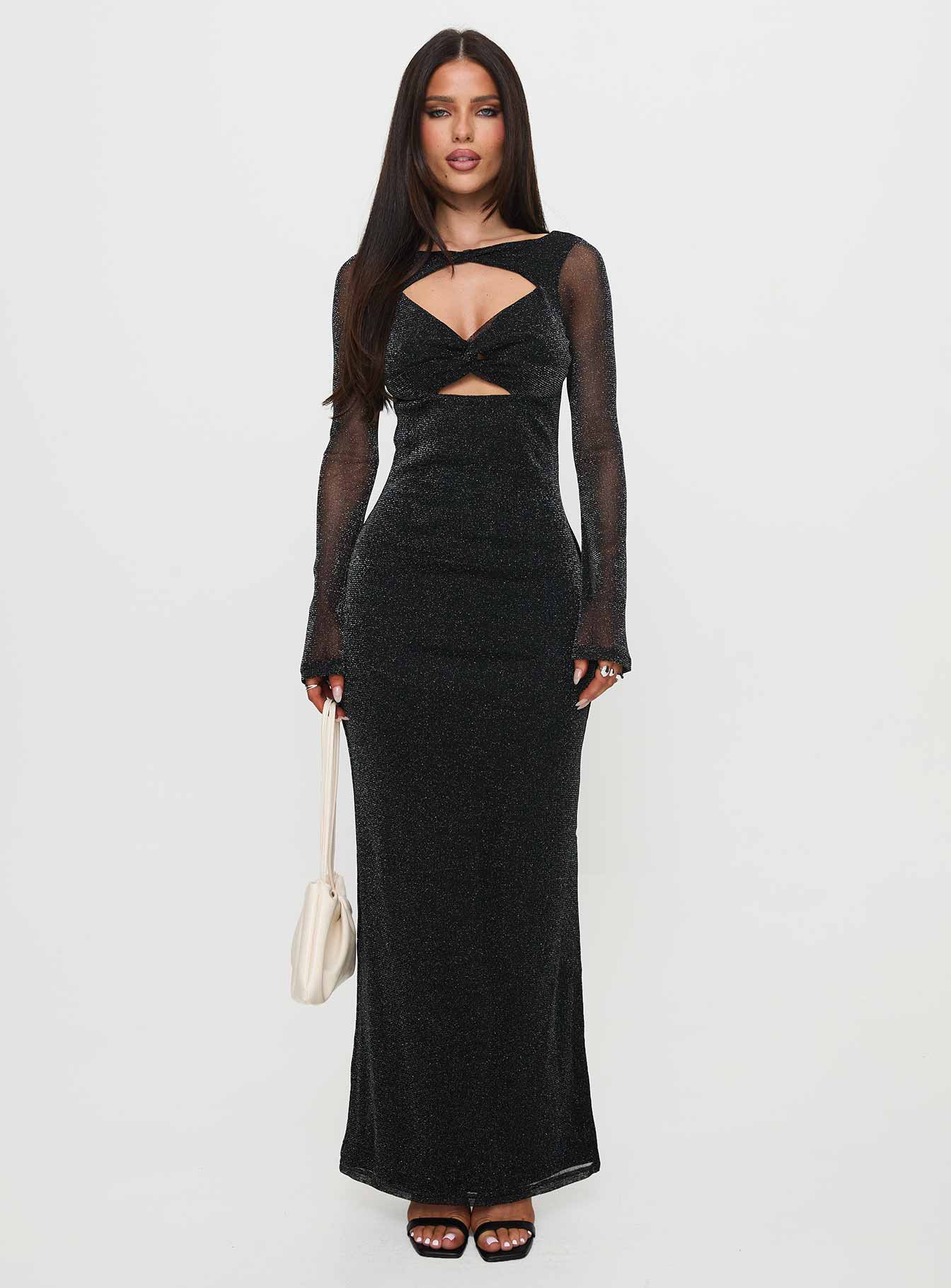 Allegoria Long Sleeve Maxi Dress Black Glitter