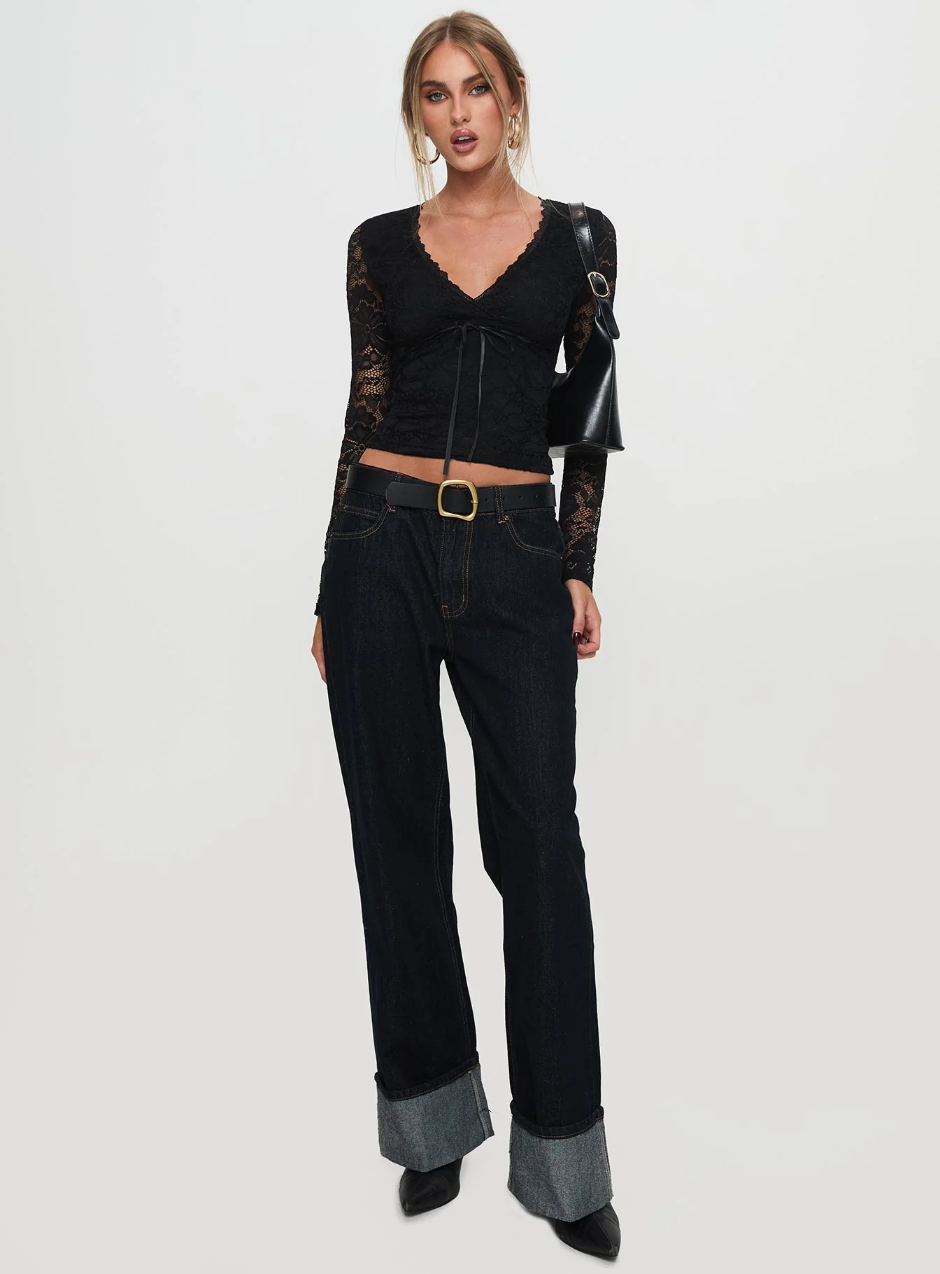 Temptation Incoming Long Sleeve Lace Top Black