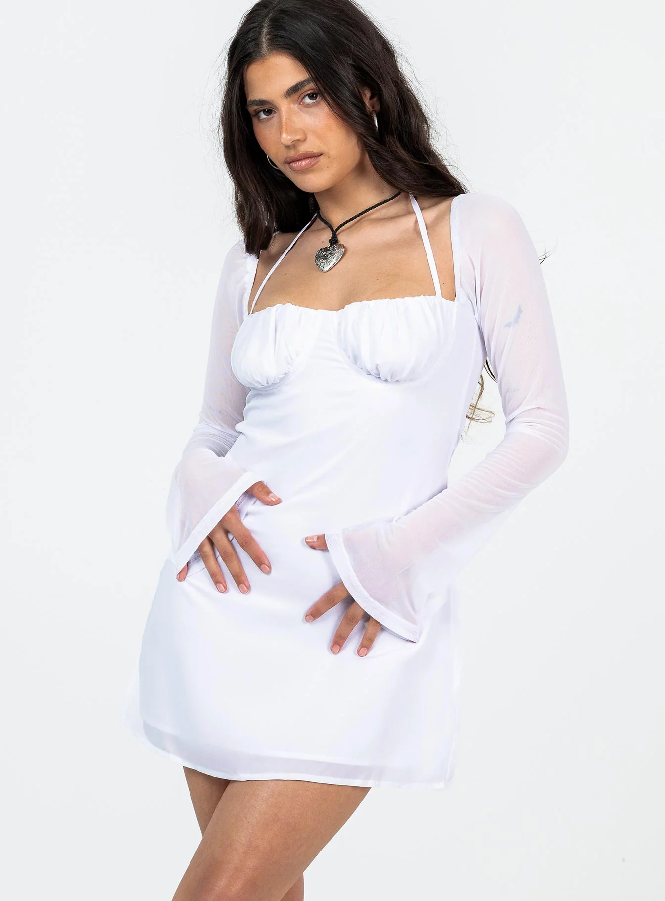 Dyer Sheer Sleeve Mini Dress White Petite