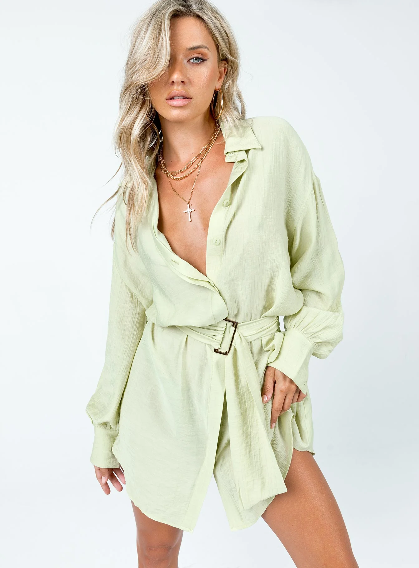 Bilari Textured Fabric Shirt Dress Green