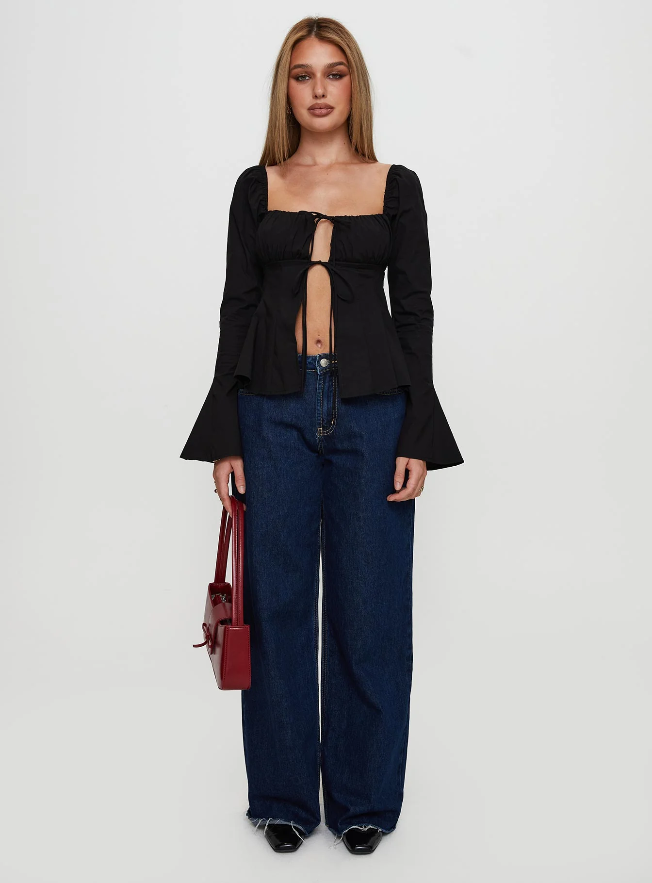 Lilibette Tie Up Long Sleeve Top Black