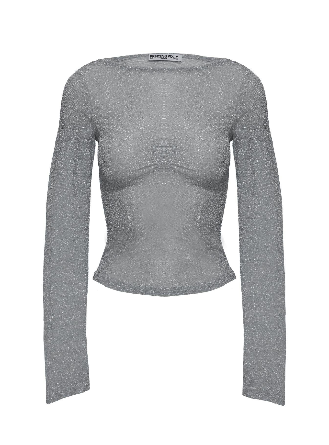 Crystal Clear Long Sleeve Mesh Top Silver