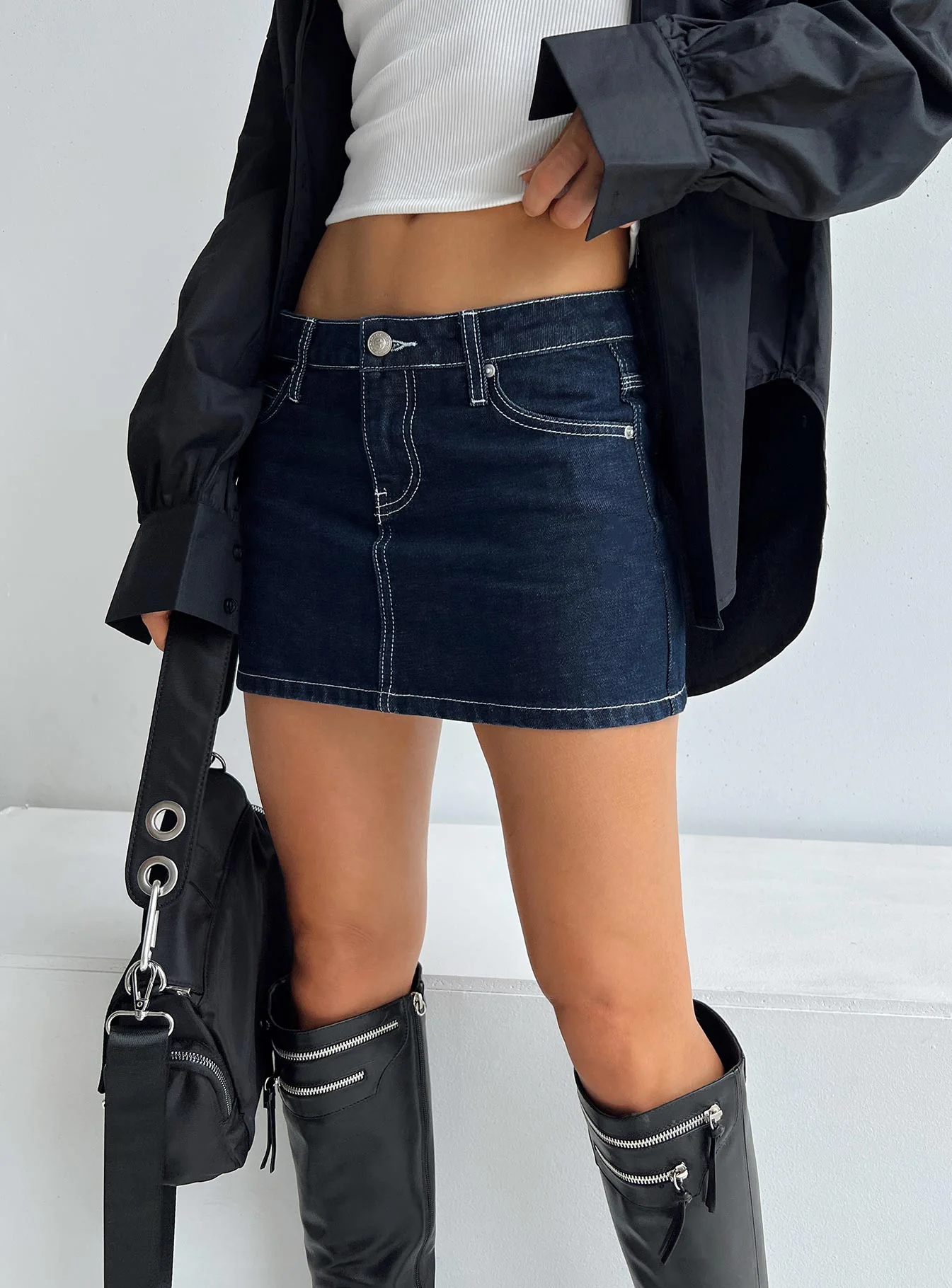 Bracken Denim Mini Skirt Navy