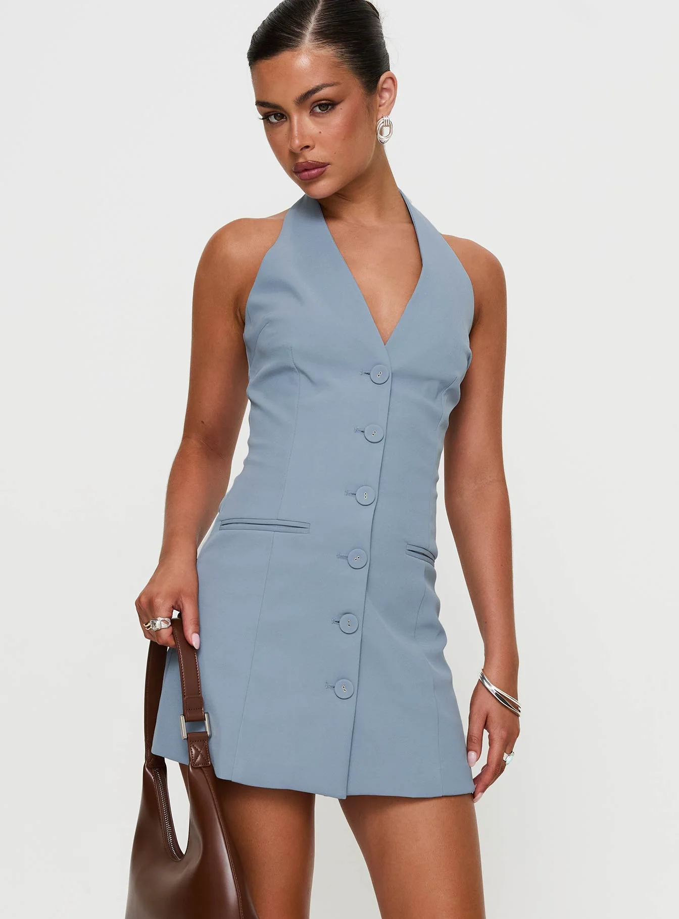 Vyxen Halter Mini Dress Blue