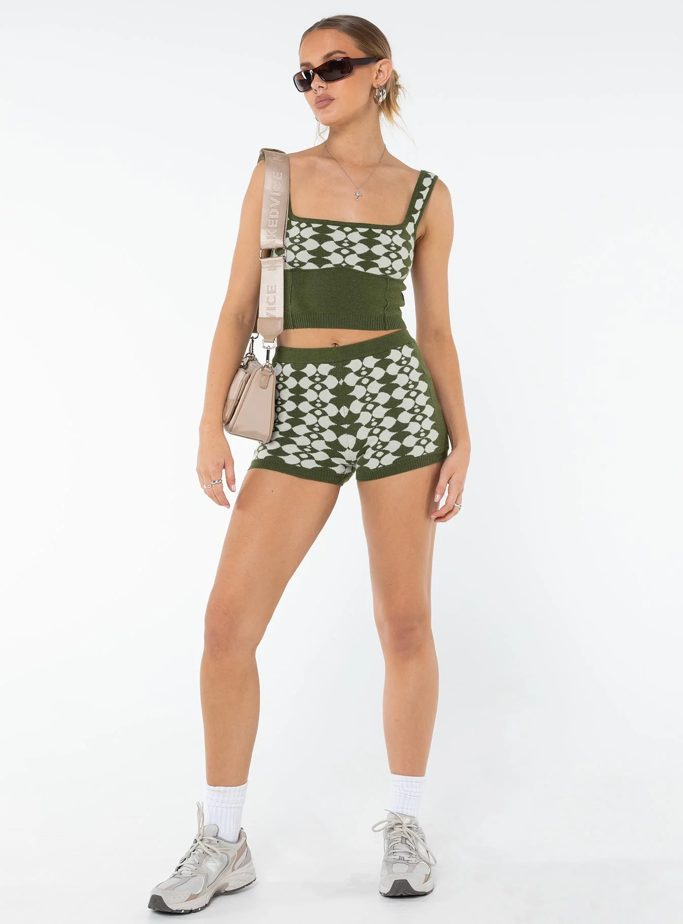 Elewa Geo Knit Shorts Sage / White