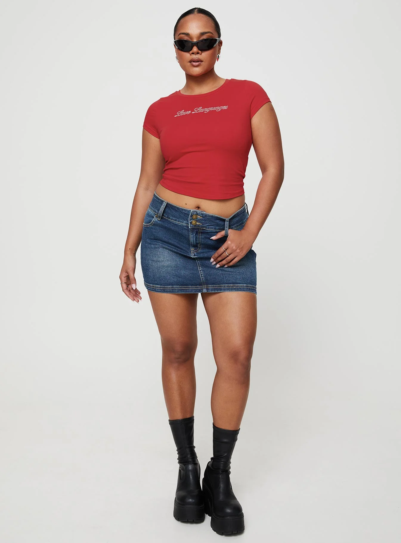 Faya Low Rise Denim Mini Skirt Dark Blue
