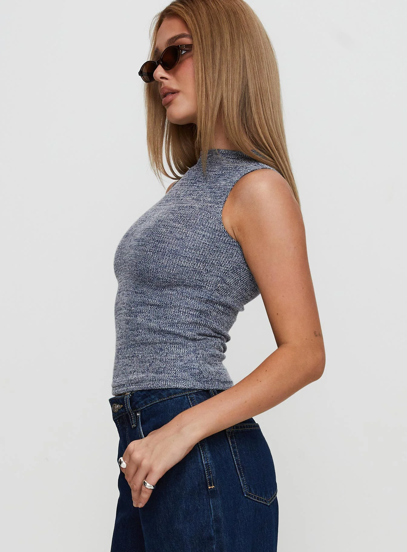 Get It Together High Neck Top Blue Marle