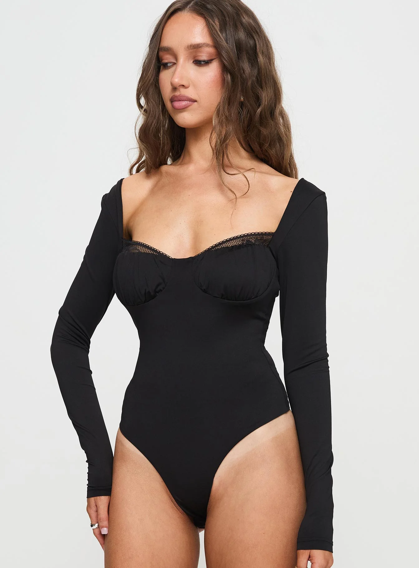 Peekaboo Long Sleeve Bodysuit Black